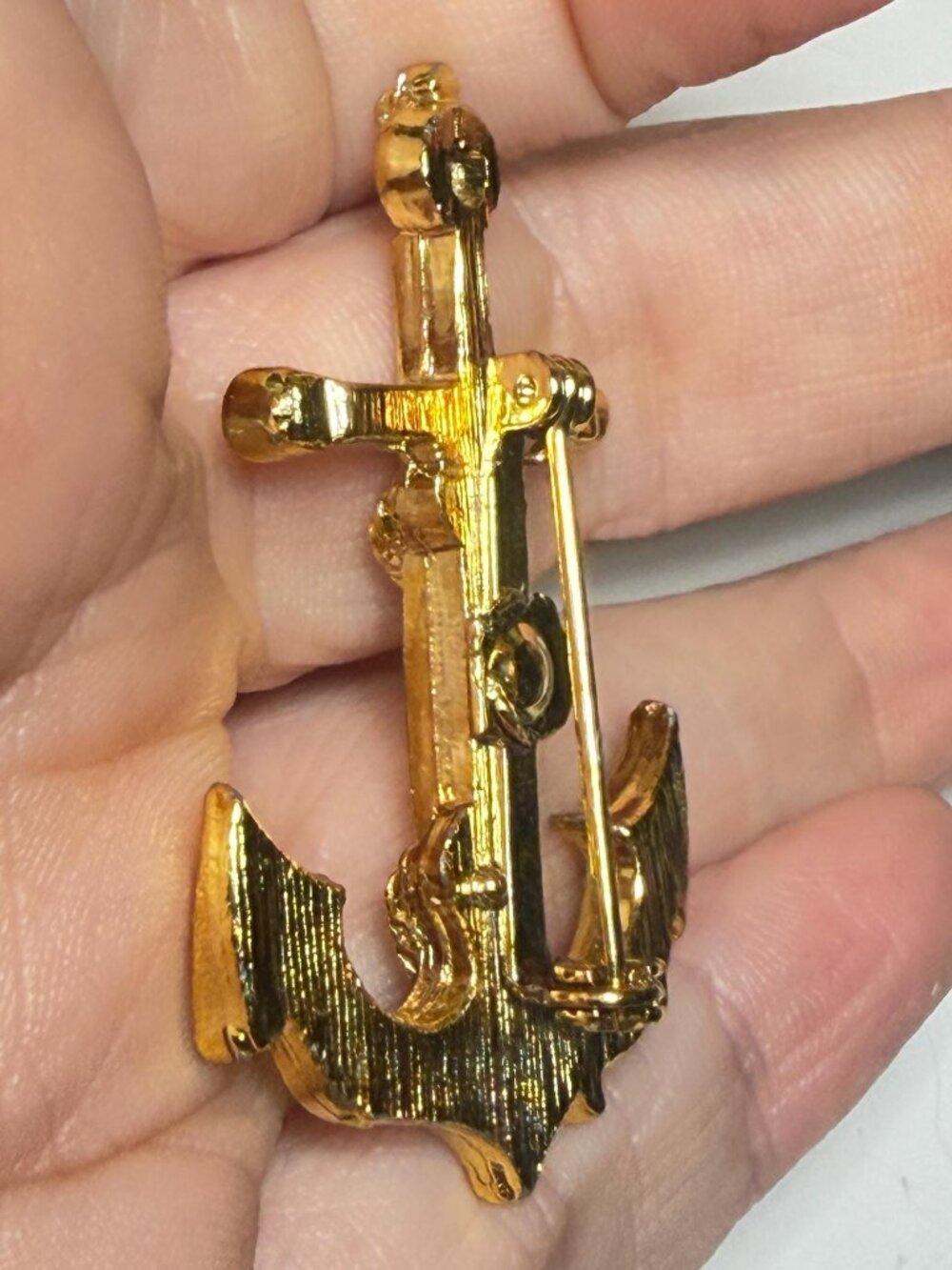 Vintage Anchor Brooch Red White Blue Enamel Nautical Pin - Picture 6 of 9